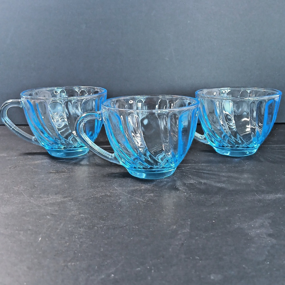 Lot Of 3 KIG Indonesia Blue Glass Cups Rare